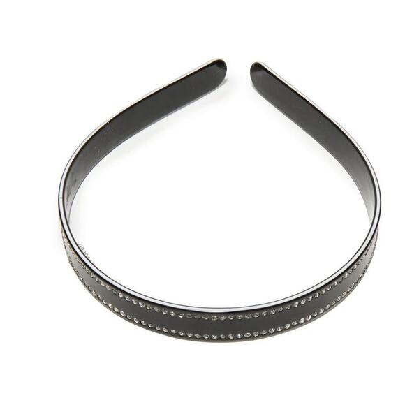 RARE Lele Sadoughi Timeless Chic Black Acetate Crystal Slim Headband Gold Logo